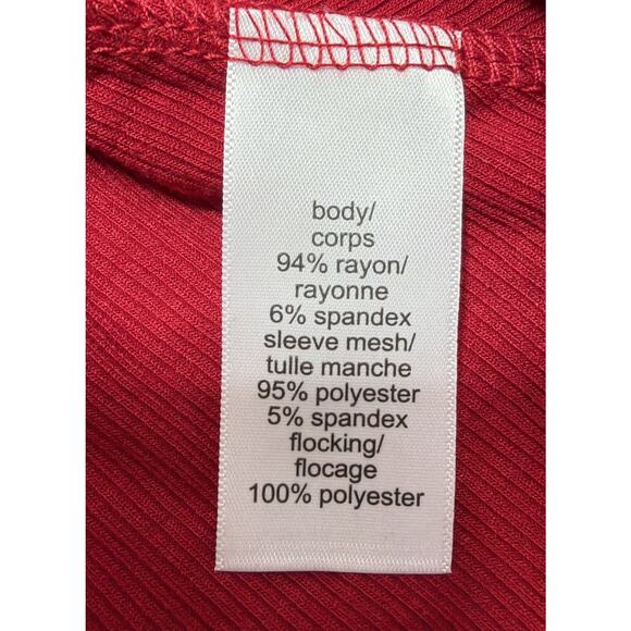 Maurices Red Surplice Tie Front Top Sheer Swiss Dot Sleeve Plus Size 1X - Picture 7 of 7